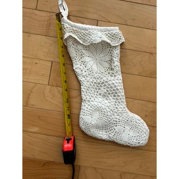 White Christmas crochet handmade knit stocking, Grandma core, vintage - Picture 5 of 6